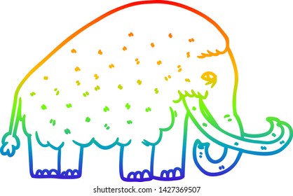 dibujo de línea de gradiente de arco iris de un mamut de dibujos animados