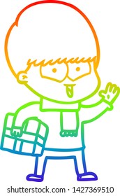 dibujo de una línea de gradiente de arco iris de un niño feliz con dibujos animados