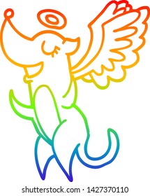 rainbow gradient line drawing of a cartoon angel dog