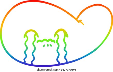 Regenbogen-Farbverlauf-Linie Zeichnung einer Cartoon Gall-Blase weinend