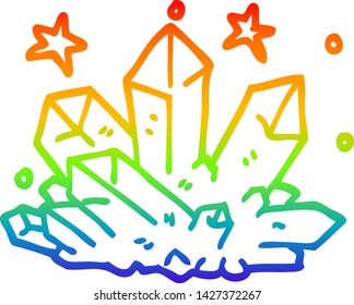 desenho de linha de gradiente de arco-íris de um cristal de desenho animado cintilante