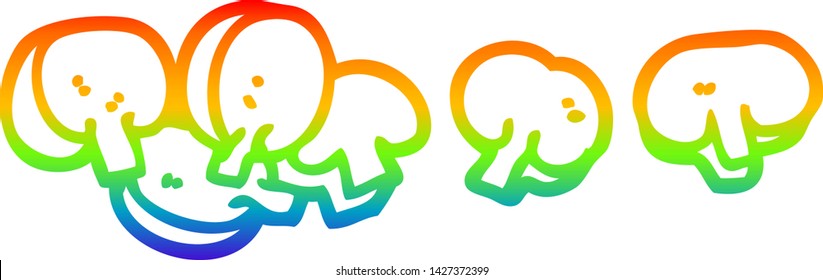 dibujo de una línea de gradiente de arco iris con hongos picados