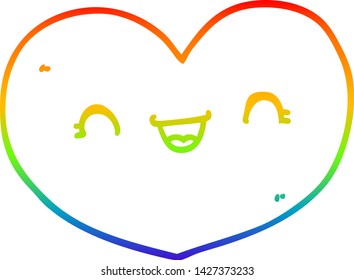 dibujo de una línea de gradiente de arco iris de un corazón de amor de caricatura
