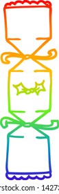 rainbow gradient line drawing of a cartoon christmas cracker