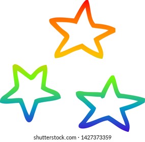 rainbow gradient line drawing of a cartoon of three stars