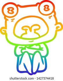 desenho de linha de gradiente arco-íris de um desenho estranho alienígena amontoado