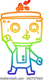 dibujo de una línea de gradiente arco iris de un robot de dibujos animados ondeando