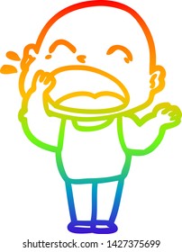 rainbow gradient line drawing of a cartoon shouting bald man