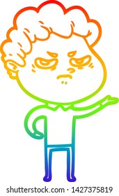 rainbow gradient line drawing of a cartoon angry man