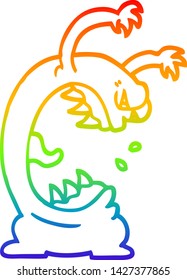 dibujo de línea de gradiente de arco iris de un monstruo de caricatura