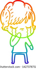 rainbow gradient line drawing of a cartoon woman crying