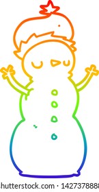 rainbow gradient line drawing of a cartoon snowman