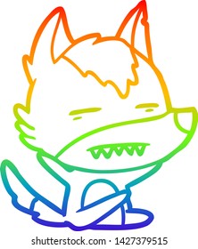Regenbogengradientenzeichnung eines Cartoon-Wolfs mit Zähnen