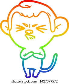 rainbow gradient line drawing of a cartoon annoyed monkey