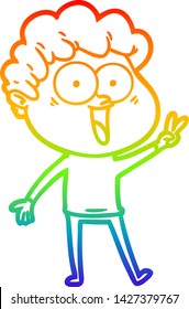 desenho de linha de gradiente do arco-íris de um homem feliz de desenho animado