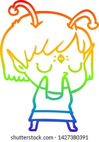 dibujo de una chica alienígena con gradiente de arco iris