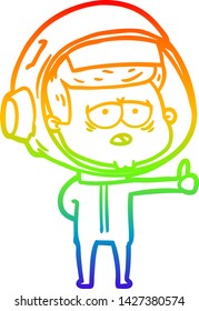 rainbow gradient line drawing of a cartoon tired astronaut