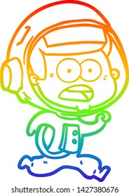 rainbow gradient line drawing of a cartoon surprised astronaut
