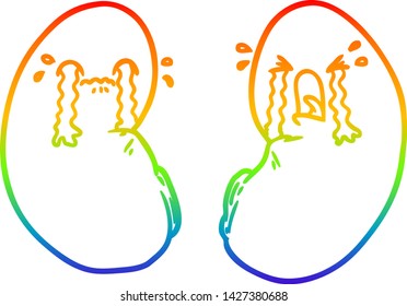 desenho de linha de gradiente do arco-íris de um desenho animado rins chorando