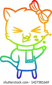 rainbow gradient line drawing of a cartoon cat