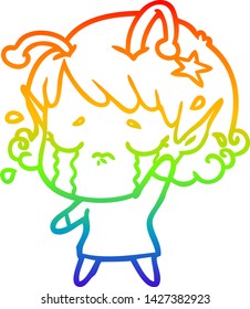 dibujo de una chica alienígena llorando con un degradado de arco iris