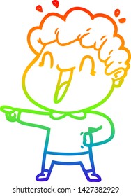 dibujo de una línea de gradiente de arco iris de un hombre feliz con dibujos animados