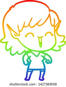 rainbow gradient line drawing of a cartoon elf girl