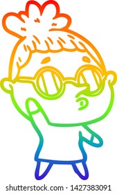rainbow gradient line drawing of a cartoon woman wearing glasses