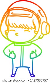rainbow gradient line drawing of a cartoon curious astronaut