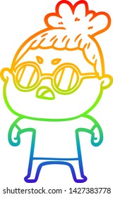 rainbow gradient line drawing of a cartoon annoyed woman