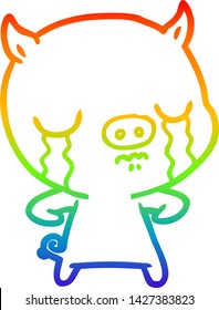 rainbow gradient line drawing of a cartoon pig crying