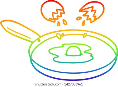 dibujo de la línea de gradiente de arco iris de un huevo de sartén de dibujos animados