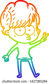 rainbow gradient line drawing of a cartoon woman