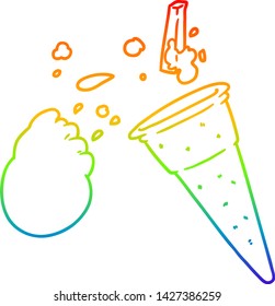 rainbow gradient line drawing of a cartoon ice cream