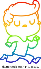 rainbow gradient line drawing of a cartoon aloof man running