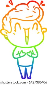 rainbow gradient line drawing of a cartoon excited man