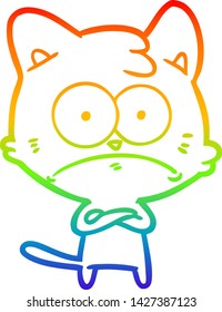 rainbow gradient line drawing of a cartoon nervous cat
