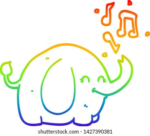rainbow gradient line drawing of a cartoon trumpeting elephant