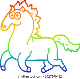 rainbow gradient line drawing of a cartoon running horse