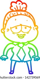 rainbow gradient line drawing of a cartoon happy old lady