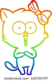 dibujo de una línea de gradiente de arco iris de un gato de dibujos animados