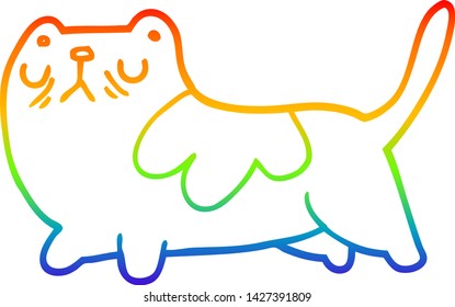 rainbow gradient line drawing of a cartoon cat