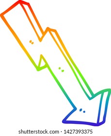 dibujo de línea de gradiente de arco iris de una flecha de pérdida de negocio de dibujos animados