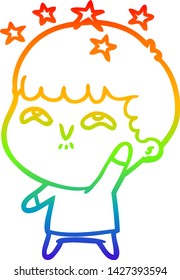 dibujo de una línea de gradiente de arcoiris de un niño sorprendido por la caricatura