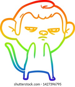 rainbow gradient line drawing of a cartoon monkey