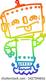 rainbow gradient line drawing of a cartoon robot
