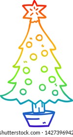 rainbow gradient line drawing of a cartoon christmas tree