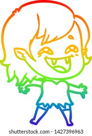 rainbow gradient line drawing of a cartoon laughing vampire girl