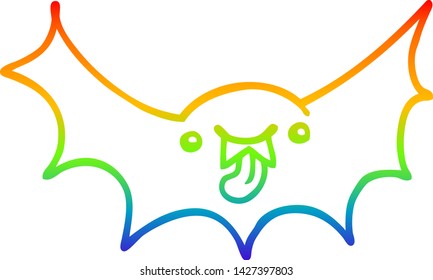 rainbow gradient line drawing of a cartoon vampire bat