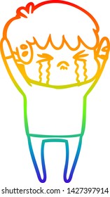 dibujo de una línea de gradiente de arco iris de un niño de caricatura que llora